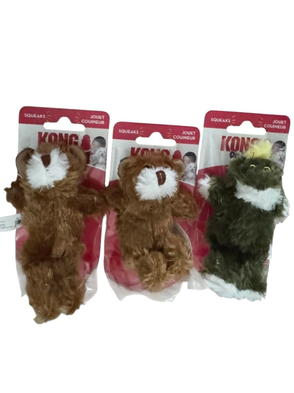 3 KONG Dr. Noy's XS Squeaky Plush Dog Toys Set, bear and frog